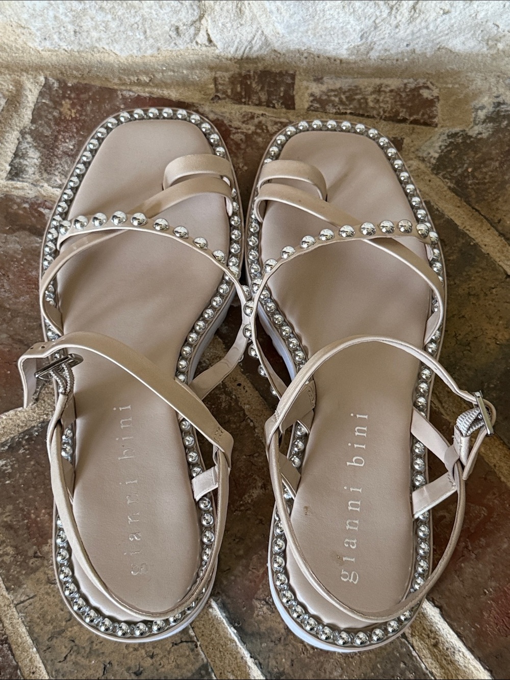 Gianni Bini Beige Studded Platform Sandals - Picture 7 of 8